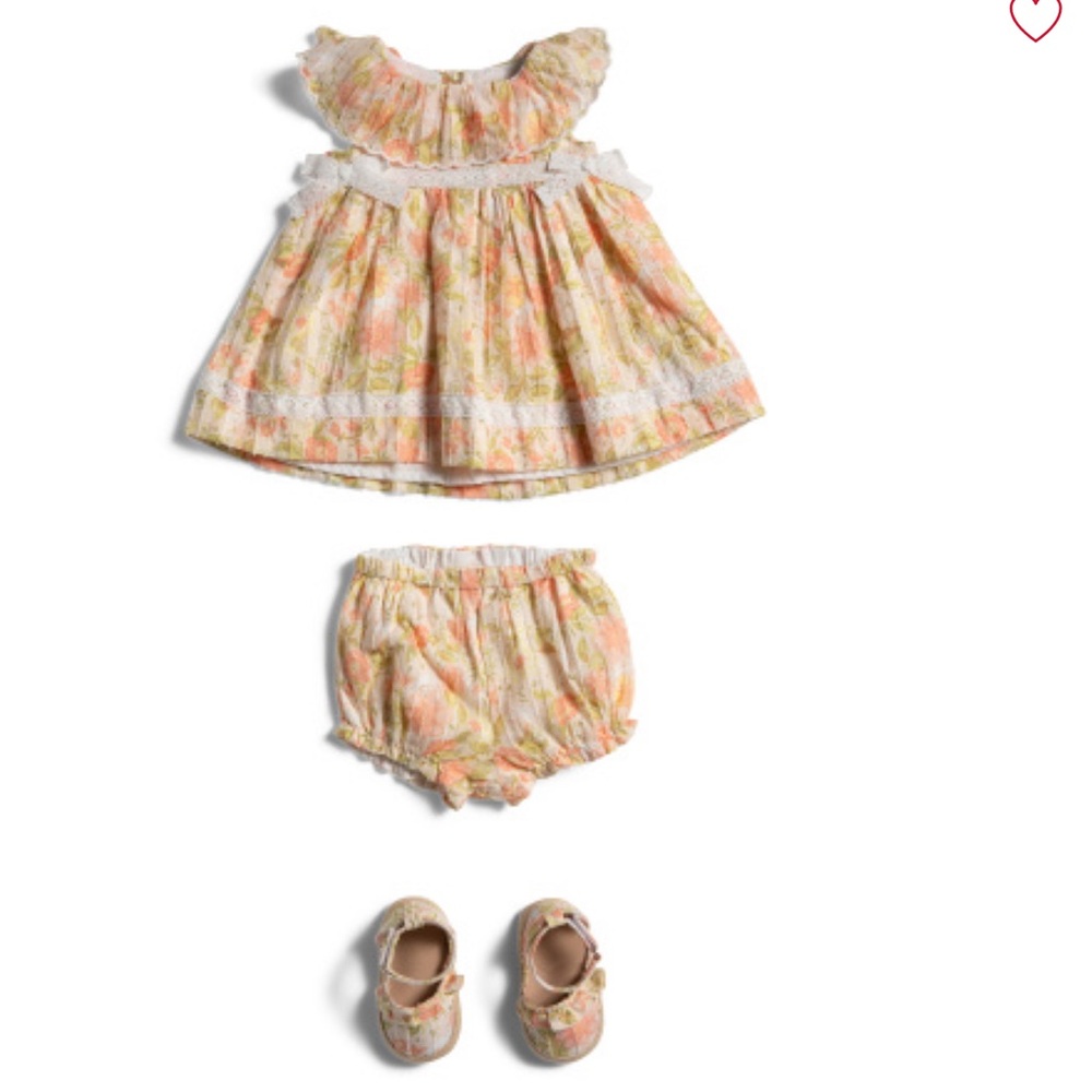 Floral Kids Dress Set with Bloomers and Shoes